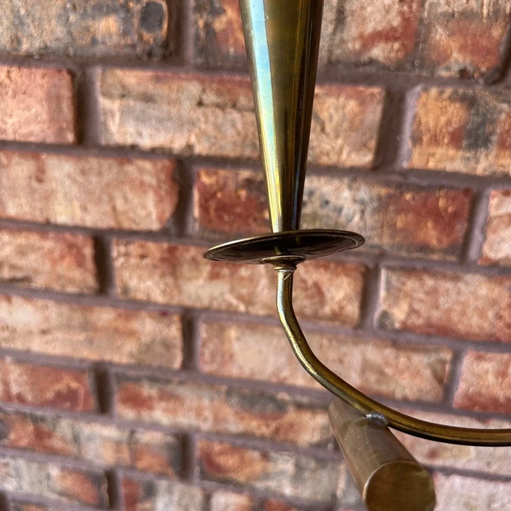 Vintage Mid Century Modern Brass 3 Arm Taper Candle Holder Candelabra MCM